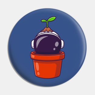 Astronaut Plant In Pot Cartoon Pin