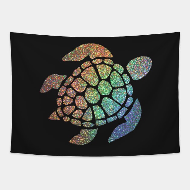 Holographic Rainbow Ombre Faux Glitter Turtle Tapestry by Felicity-K