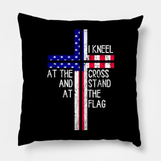 Vintage I Kneel at the Cross and Stand at the Flag Men Women Pillow