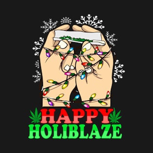 Happy Holiblaze Funny Christmas Joint Rolling Marijuanna T-Shirt