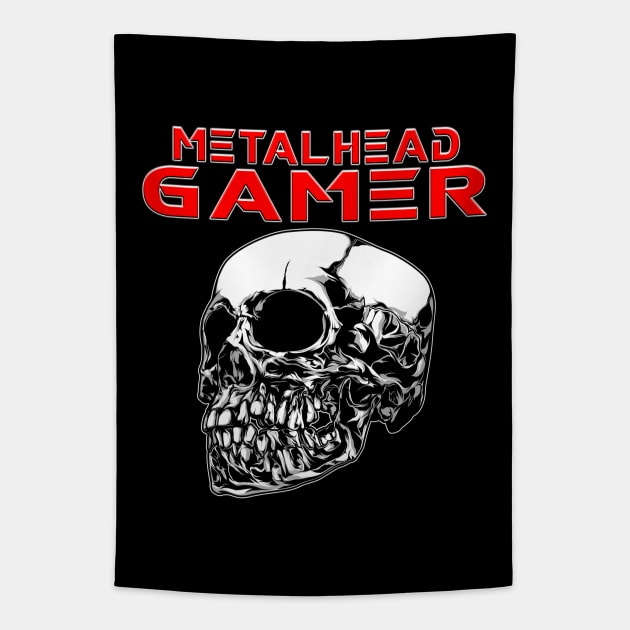 Metalhead Gamer Quarter Skull Red Tapestry by Shawnsonart