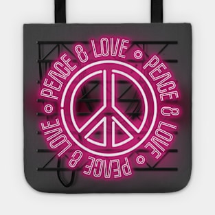 Peace and Love - Pink Neon Symbol Tote