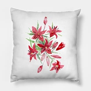 Asiatic red lilies. Watercolor Illustration. Pillow