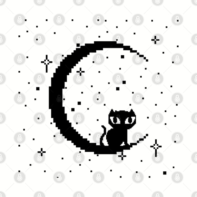 Celestial Pixel Cat & Moon by Hello Emu Design