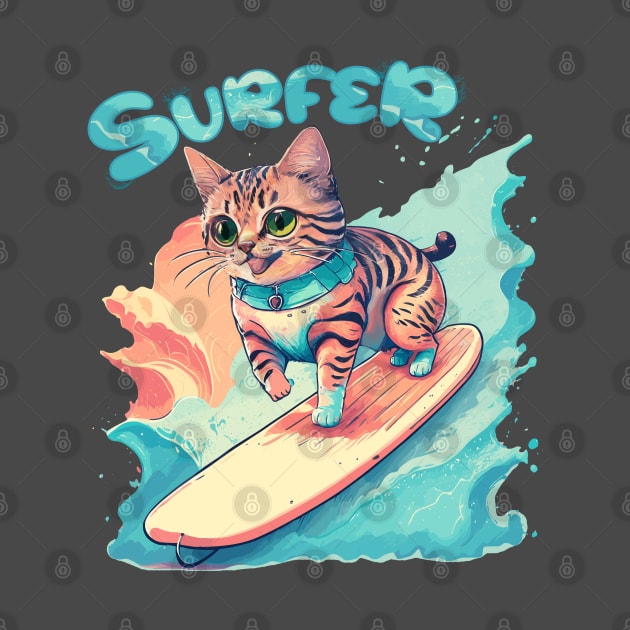 Surfer Cute Cat Summer Fun by PetODesigns