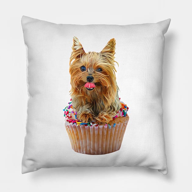 Yorkshire Terrier Cupcake Dog Pillow by NikkiBear67