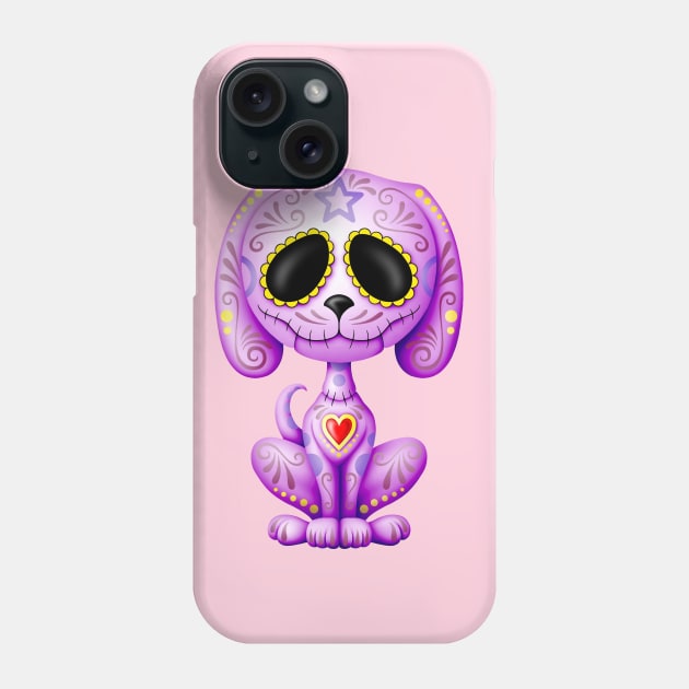 Purple Zombie Sugar Skull Puppy Dog Phone Case by jeffbartels