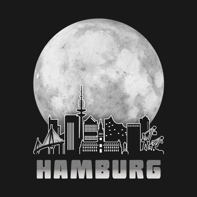 Hamburg Germany Skyline Full Moon by travel2xplanet