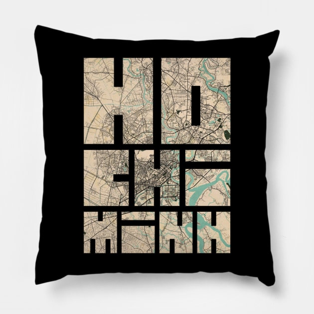 Ho Chi Minh, Vietnam City Map Typography - Vintage Pillow by deMAP Studio