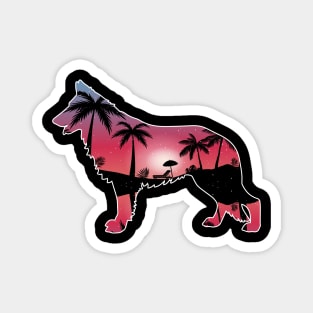 German Shepherd Beautiful Sunset Beach Palm Tree Magnet