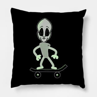 Alien on a Skateboard Pillow