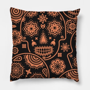 Spooky Black and orange sugar skull pattern Pillow