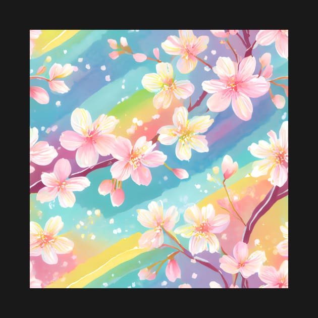 Abstract Pastel Rainbow Cherry Blossoms by flintogarim