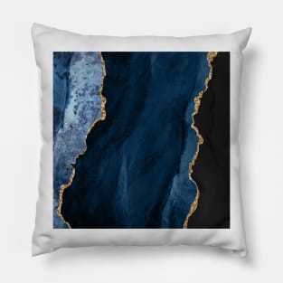 Watercolor Agate in Navy Blue with Glitter Veins Pillow