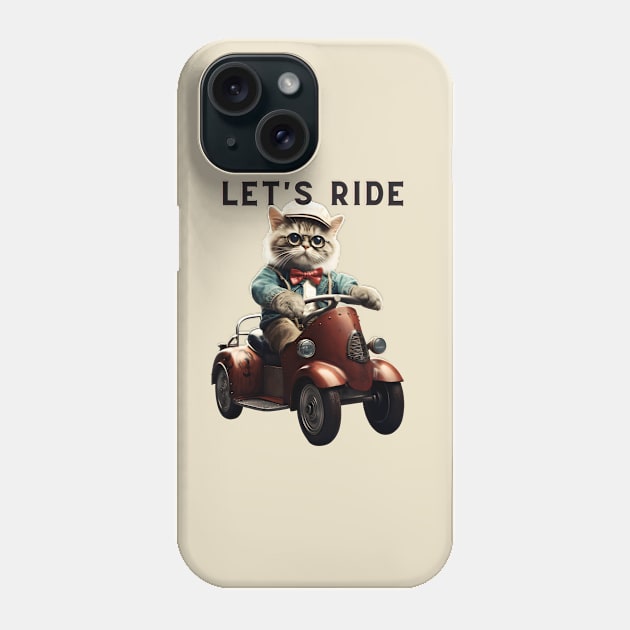 Let's Ride Retro Cat Design | Vintage Cat Lover Phone Case by KittyStampedeCo