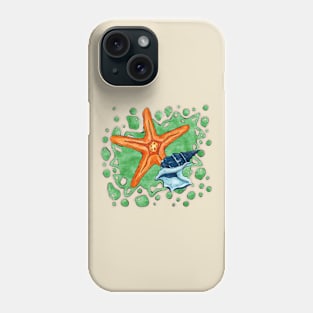 Bright star fish and shell, summer beach Phone Case
