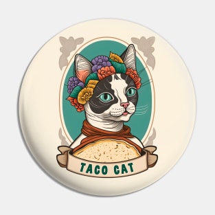 Taco Cat Cinco De Mayo Funny Floral Cat Lover Mexican Fiesta Pin