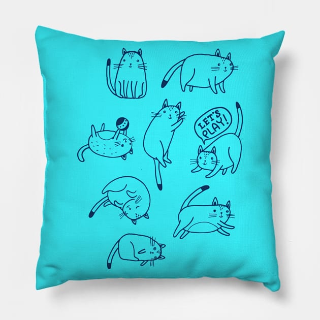 Cute Cats In Different Posses - Cat Lover Cute Design Pillow by Squeak Art