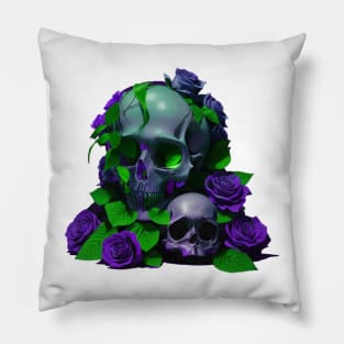 Aesthetic Skulls and Roses | Violet and Green Pillow