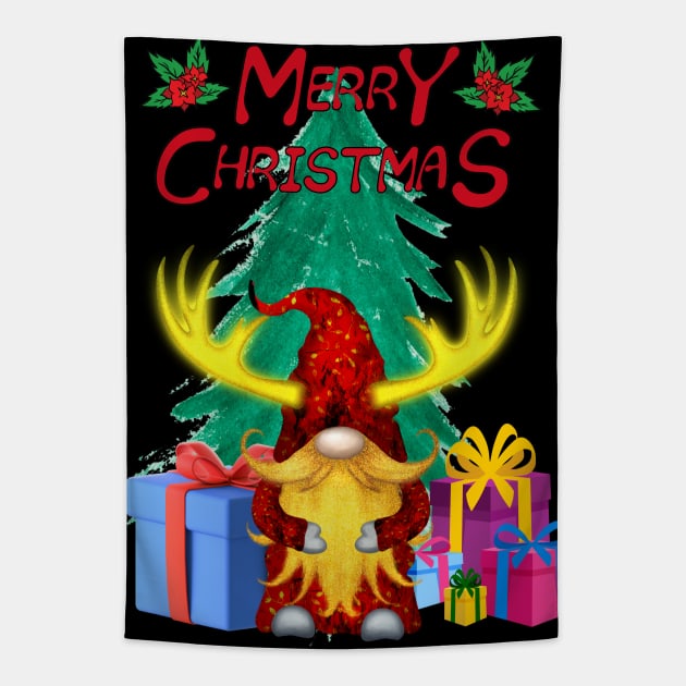 Christmas Present T-Shirt, Christmas Gnome with Christmas Tree and Christmas Presents Tapestry by MagicTrick