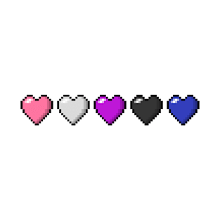 Row of Five Gender Fluid Pride Flag Pixel Hearts T-Shirt