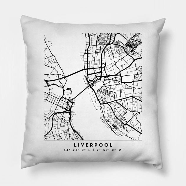 LIVERPOOL ENGLAND BLACK CITY STREET MAP ART Pillow by deificusArt