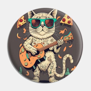 cat playing guitar for pizza Pin