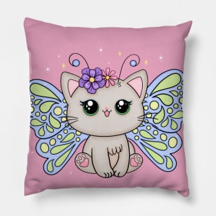 Kawaii Kitty Fairy with Sparkles Pillow