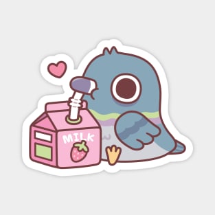 Cute Pigeon Loves Drinking Strawberry Milk Magnet