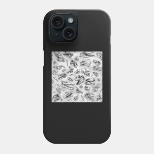 Dinosaur skull sketch tiled pattern white Phone Case