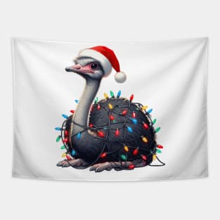 Ostrich Wrapped In Christmas Lights Tapestry