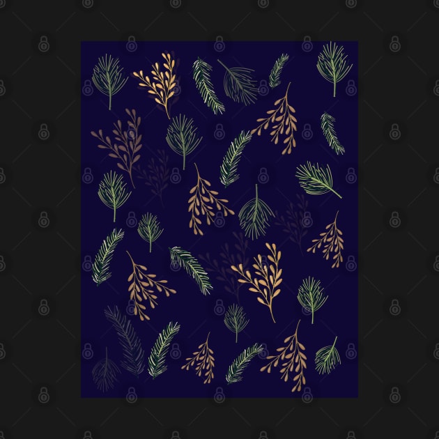 Dark Blue Festive Leaf Design for Christmas and Seasonal Holidays by Ric1926