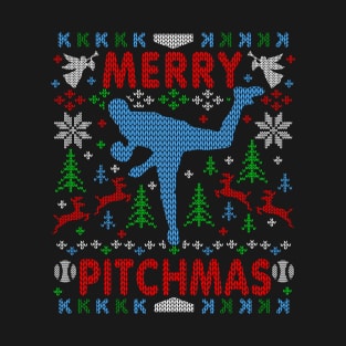 Funny Baseball Pitching Ugly Christmas Sweater Party Shirt T-Shirt