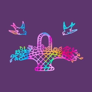 Rainbow Birds and a Basket of Flowers T-Shirt