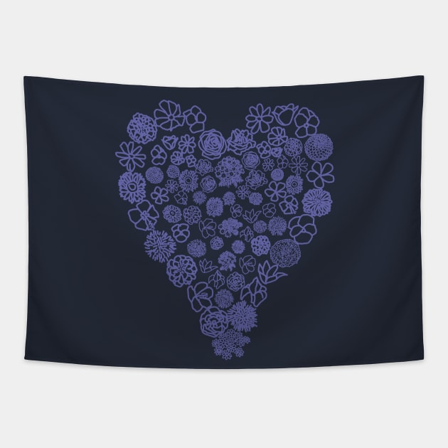 Very Peri Periwinkle Floral Heart of Flowers Mothers Day Tapestry by ellenhenryart