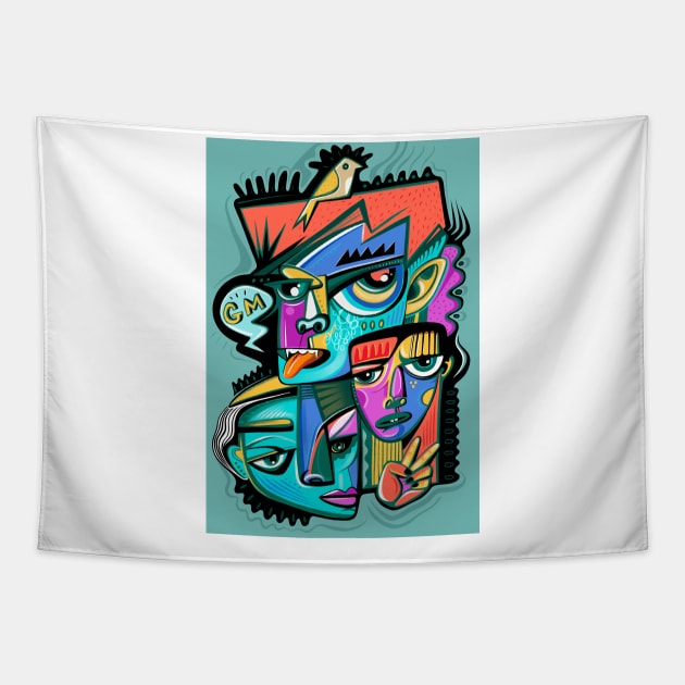 Crazy faces Tapestry by Daria Kusto