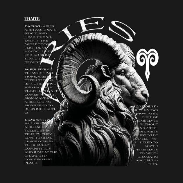 Bold Aries Zodiac Ram & Fire Element by Deadpan Couture