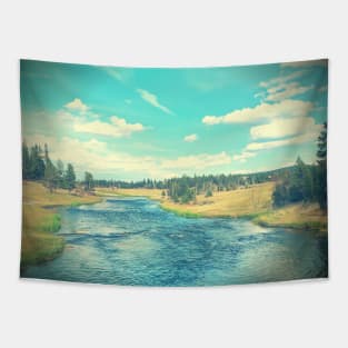 Vintage Photo Peaceful River Tapestry