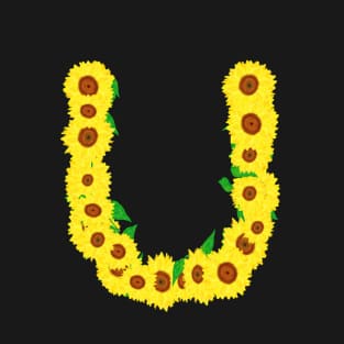 Sunflowers Initial Letter U (Black Background) T-Shirt