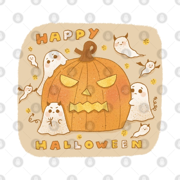 Cute Happy Halloween pumpkin and boo by summerheart
