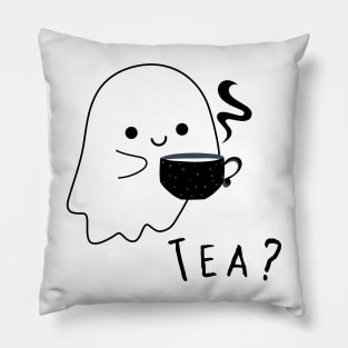 Cute ghost with a cup of hot tea Pillow