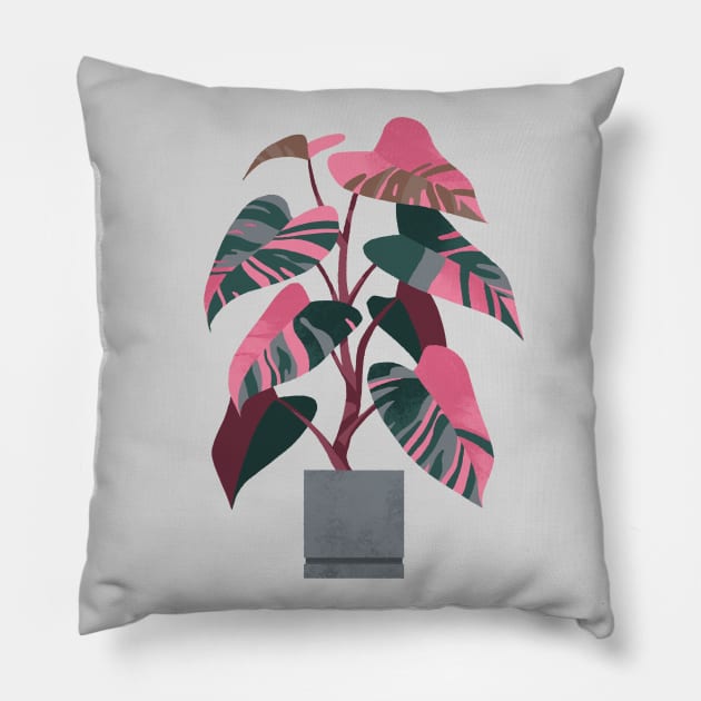 Philodendron pink princess Pillow by ikerpazstudio