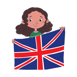 girl holding a large spread British flag T-Shirt