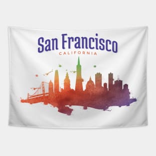 San Francisco Watercolor Skyline Tapestry