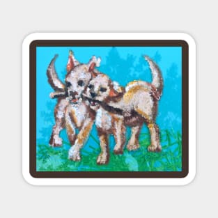 Frolicking Fetching Finger Print Pups Magnet