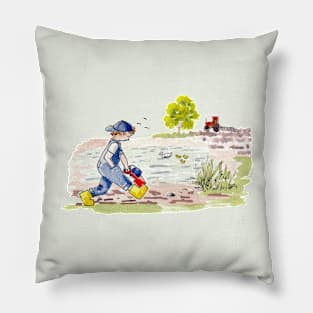 Adventures of a Child playing on the farm. Pillow