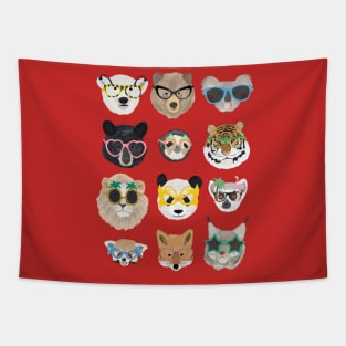 Big Cats in Glasses Tapestry