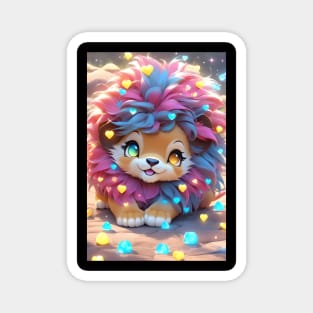 Cute Kawaii lion with gems and heart Magnet