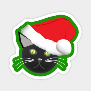 Christmas Kitty Cat Wearing a Santa Hat (Green Background) Magnet