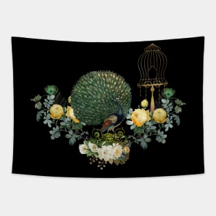 Wonderful peacock with beautiful flowers Tapestry